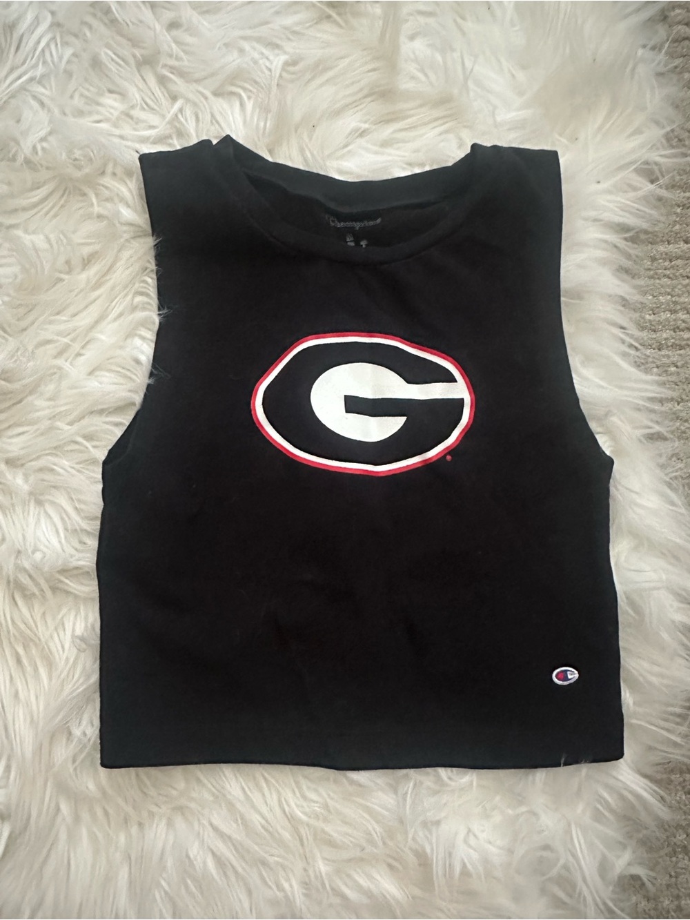Champion Black Crop Muscle Tank with Red & White Logo Georgia Bulldogs